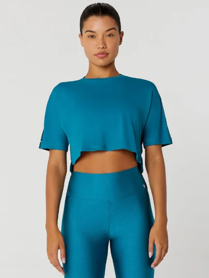 T-Shirt Cropped Bicolor com Refletivos- Alto Giro