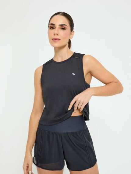 Shorts Sobreposto Tule Detalhe Elástico Preto- Alto Giro